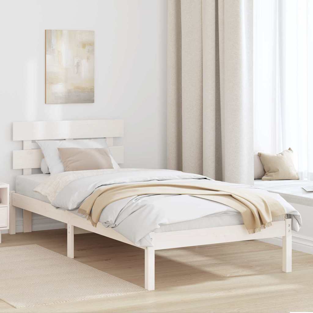 Bed Frame Headboard Solid Pine wood Length White