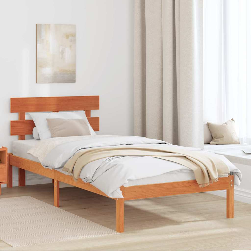 Bed Frame Headboard Solid Pine wood Length Wax brown