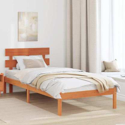 Bed Frame Headboard Solid Pine wood Length Wax brown