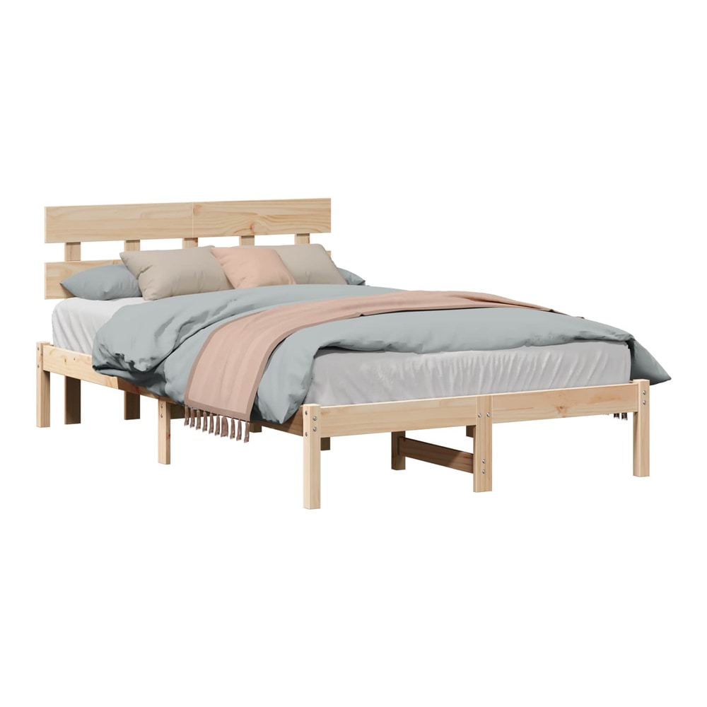 Bed Frame Headboard Solid Pine wood Length Brown