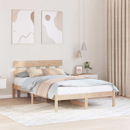 Bed Frame with Headboard Solid Pine wood Length 190 cm Brown 140 cm
