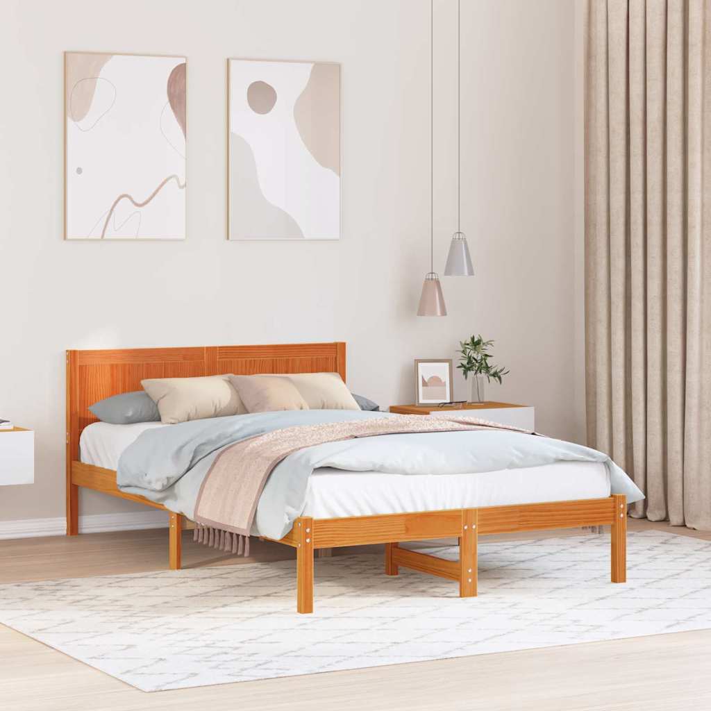 Bed Frame Brown Solid Pine wood Length Wax