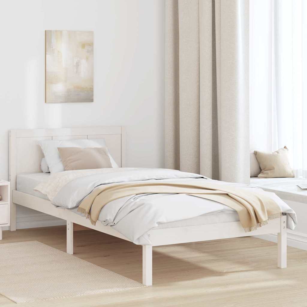 Bed Frame Brown Solid Pine wood Length White