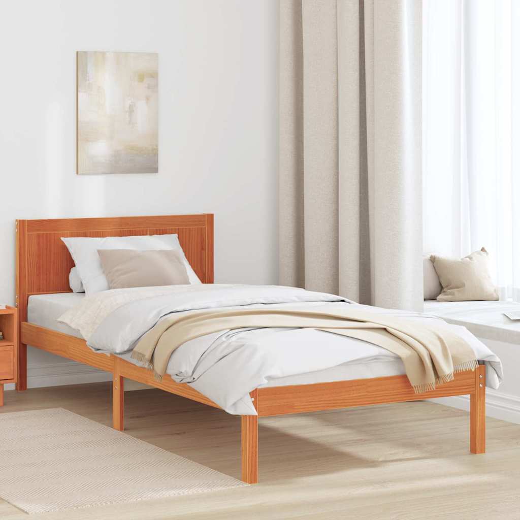Bed Frame Brown Solid Pine wood Length Wax