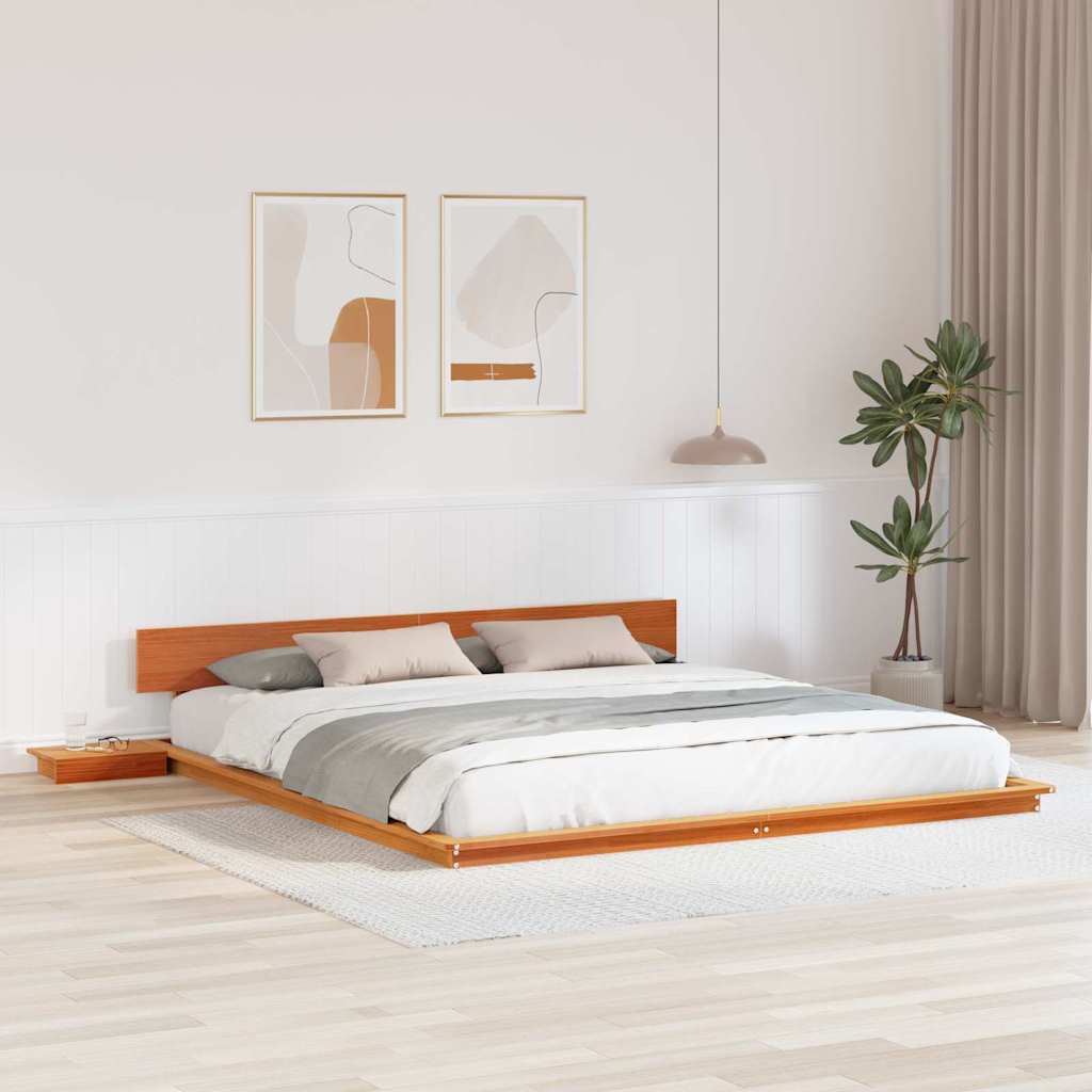 Bed Frame Brown Wood Length 200 cm Wax Brown 200 cm