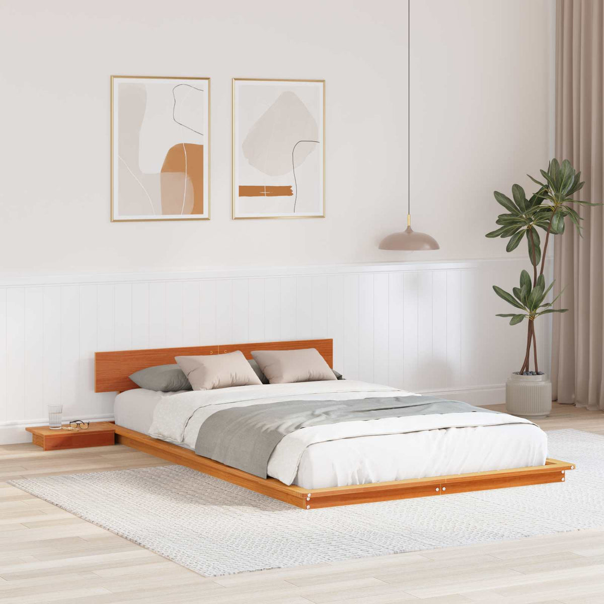 Bed Frame Brown Wood Length 200 cm Wax Brown 120 cm