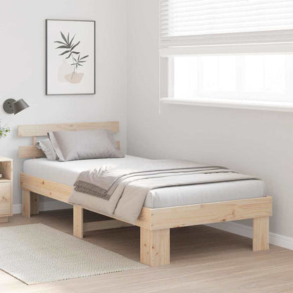 vidaXL Bed Frame with Headboard Natural 75 x 190 cm Solid Pine Wood 3