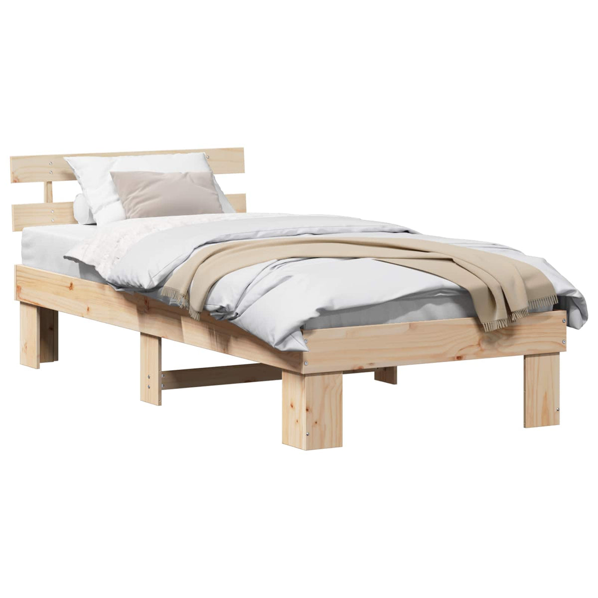vidaXL Bed Frame with Headboard Natural 75 x 190 cm Solid Pine Wood 2