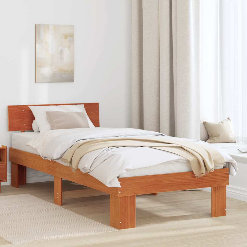 vidaXL Bed Frame with Headboard Solid Pine Wood Length 190 cm