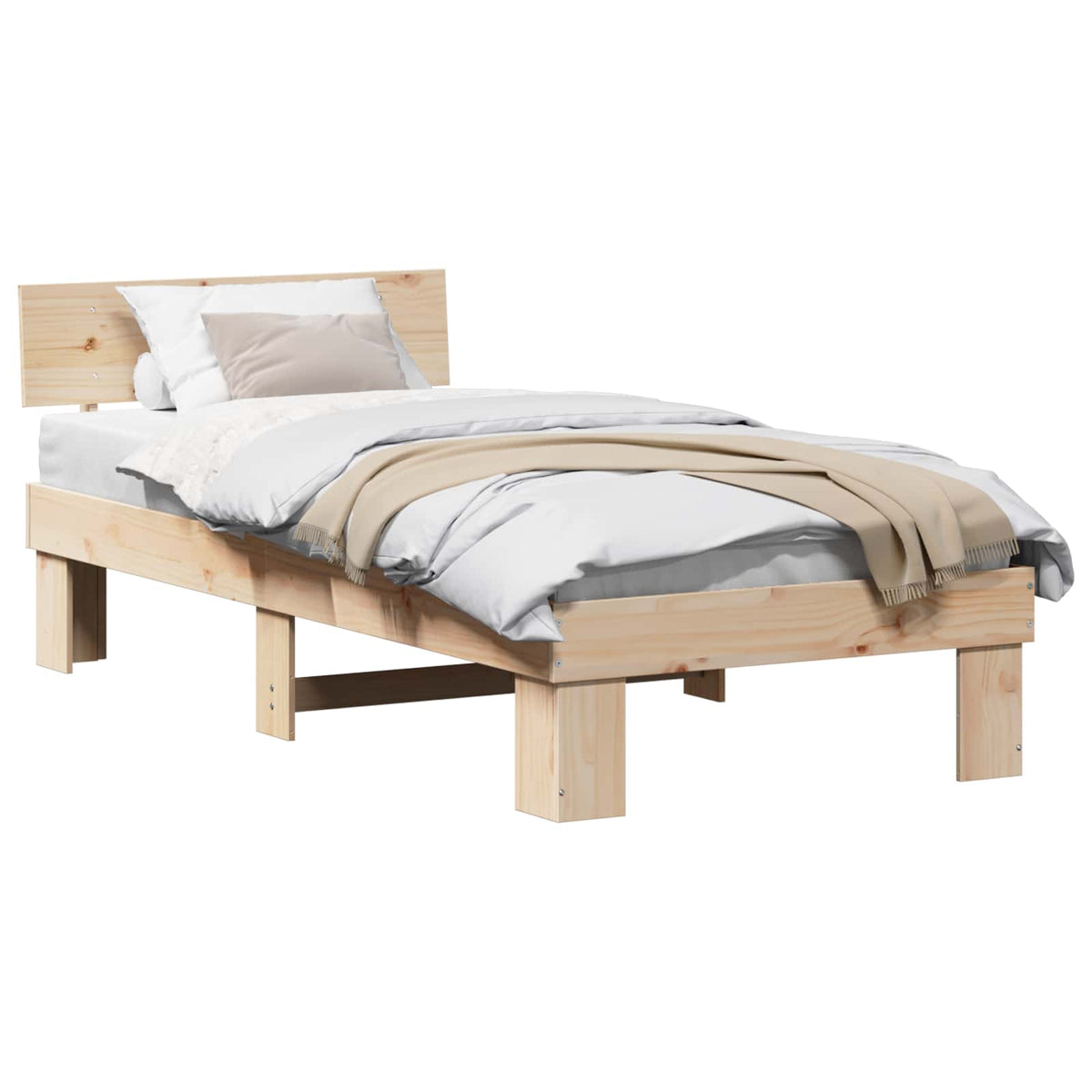 vidaXL Bed Frame with Headboard Natural 75 x 190 cm Solid Pine Wood 2