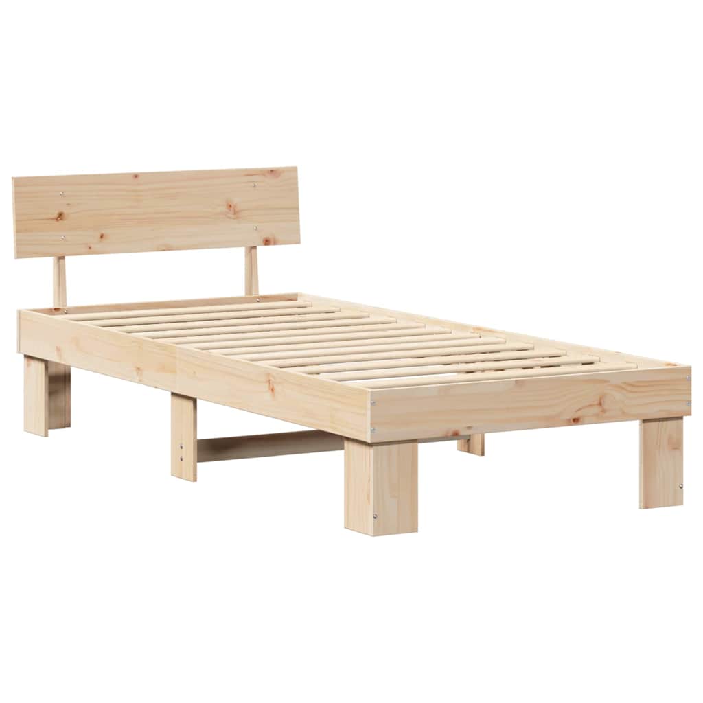 vidaXL Bed Frame with Headboard Natural 75 x 190 cm Solid Pine Wood 4