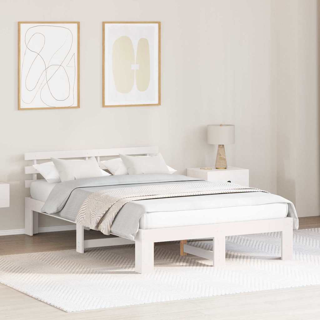 Bed Frame Headboard Solid Pine Wood Length White