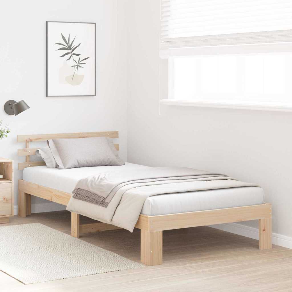 vidaXL Bed Frame with Headboard Natural 75 x 190 cm Solid Pine Wood 3