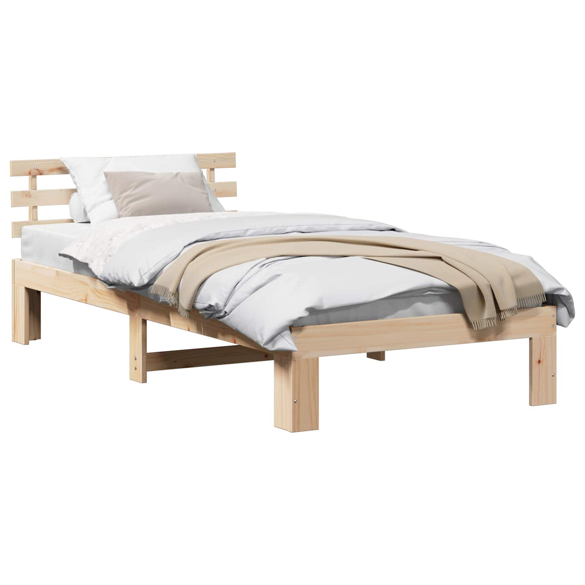 vidaXL Bed Frame with Headboard Natural 75 x 190 cm Solid Pine Wood 2