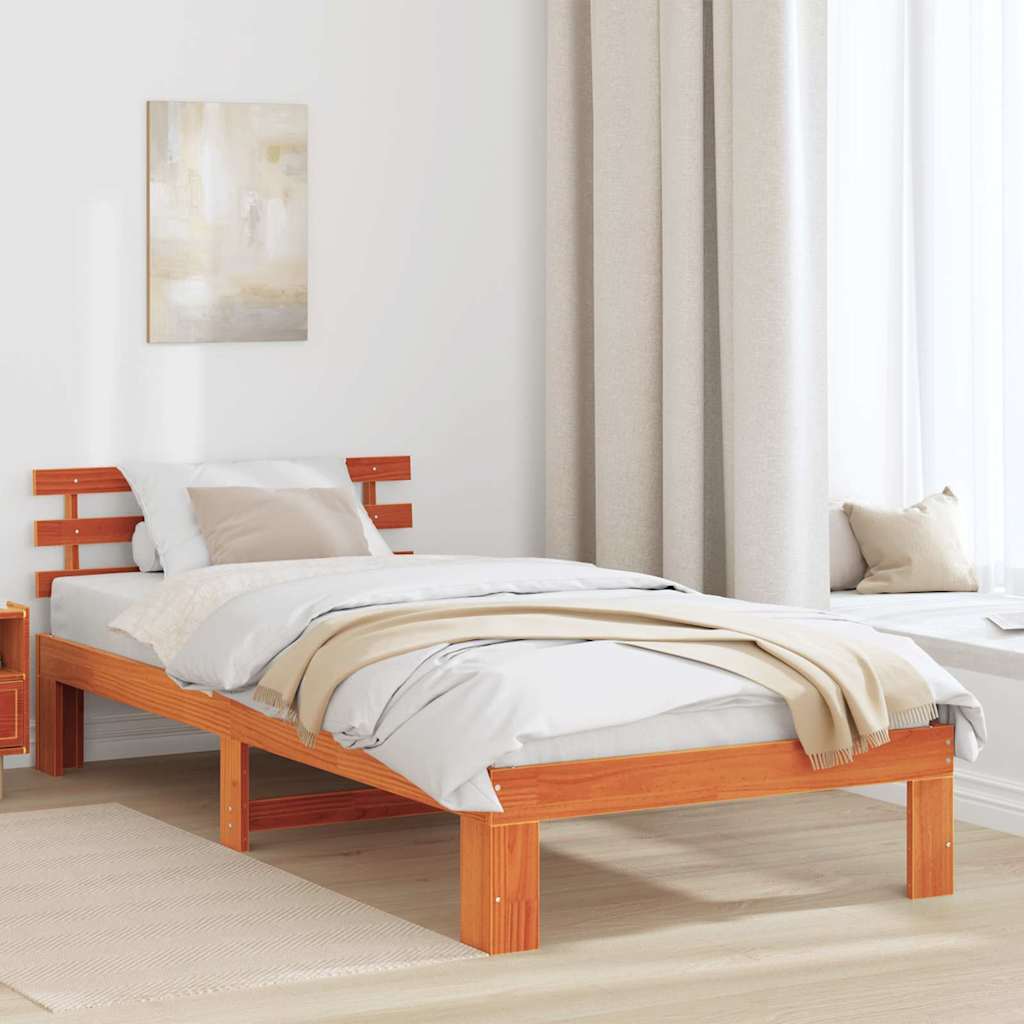 Bed Frame Headboard Solid Pine Wood Length Wax brown