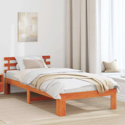 Bed Frame Headboard Solid Pine Wood Length Wax brown