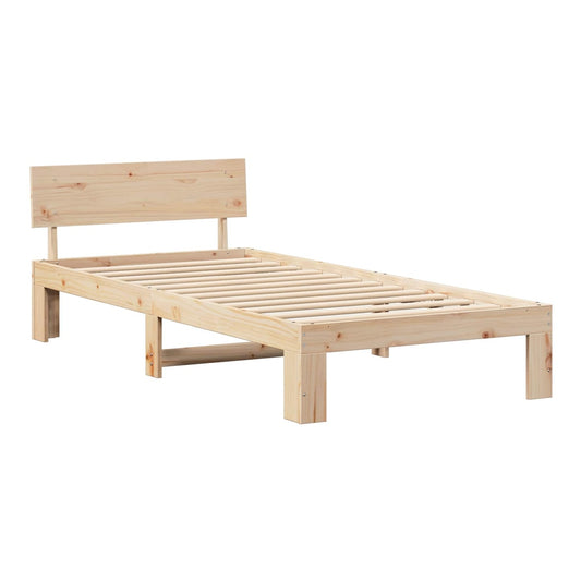 Bed Frame with Headboard Solid Pine Wood Length 200 cm Natural 90 cm