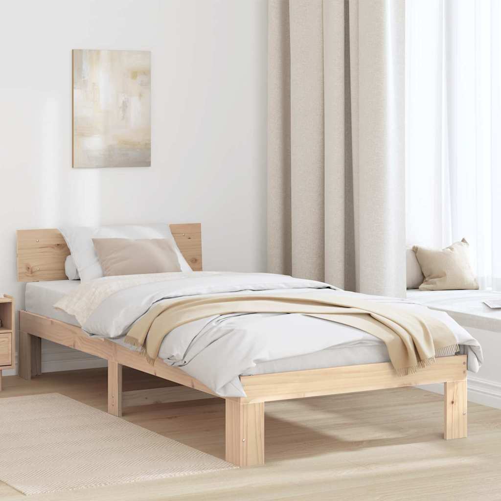 vidaXL Bed Frame with Headboard Natural 75 x 190 cm Solid Pine Wood 1