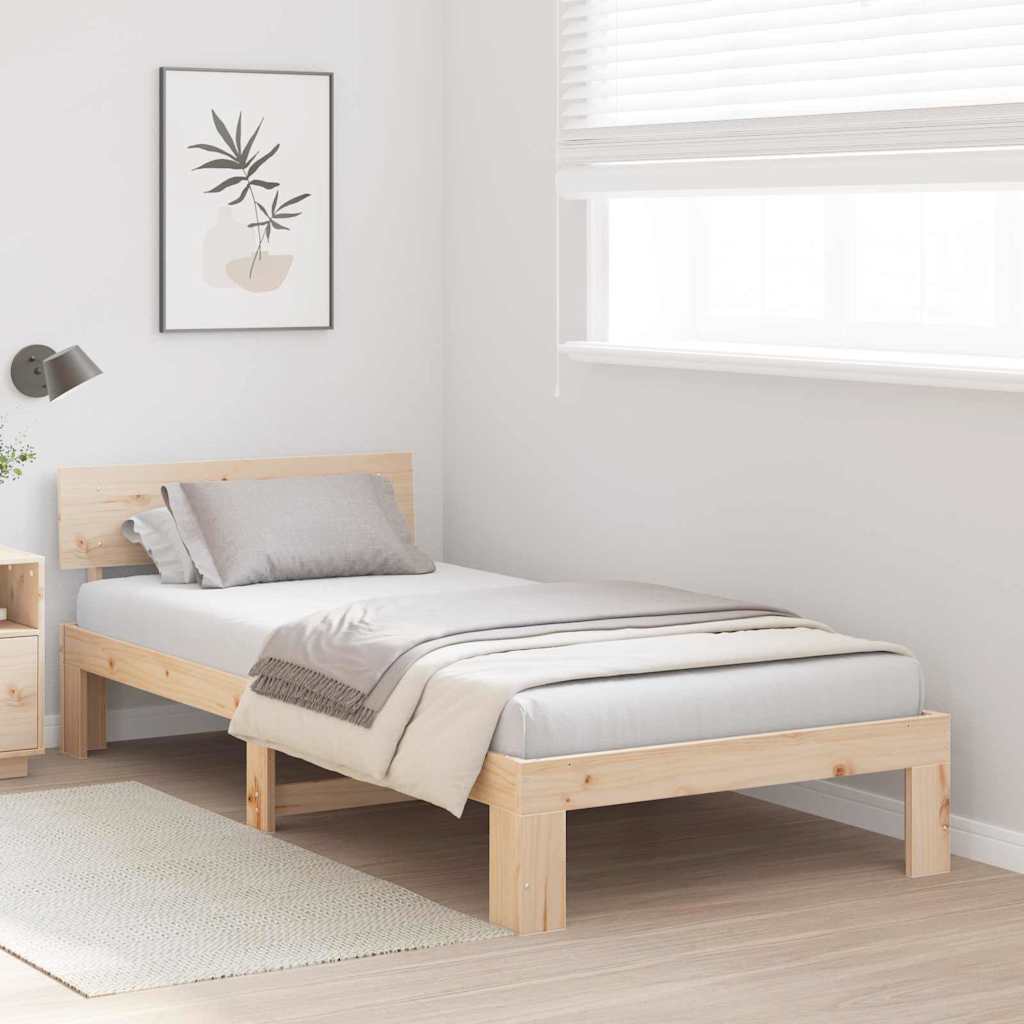 vidaXL Bed Frame with Headboard Natural 75 x 190 cm Solid Pine Wood 3