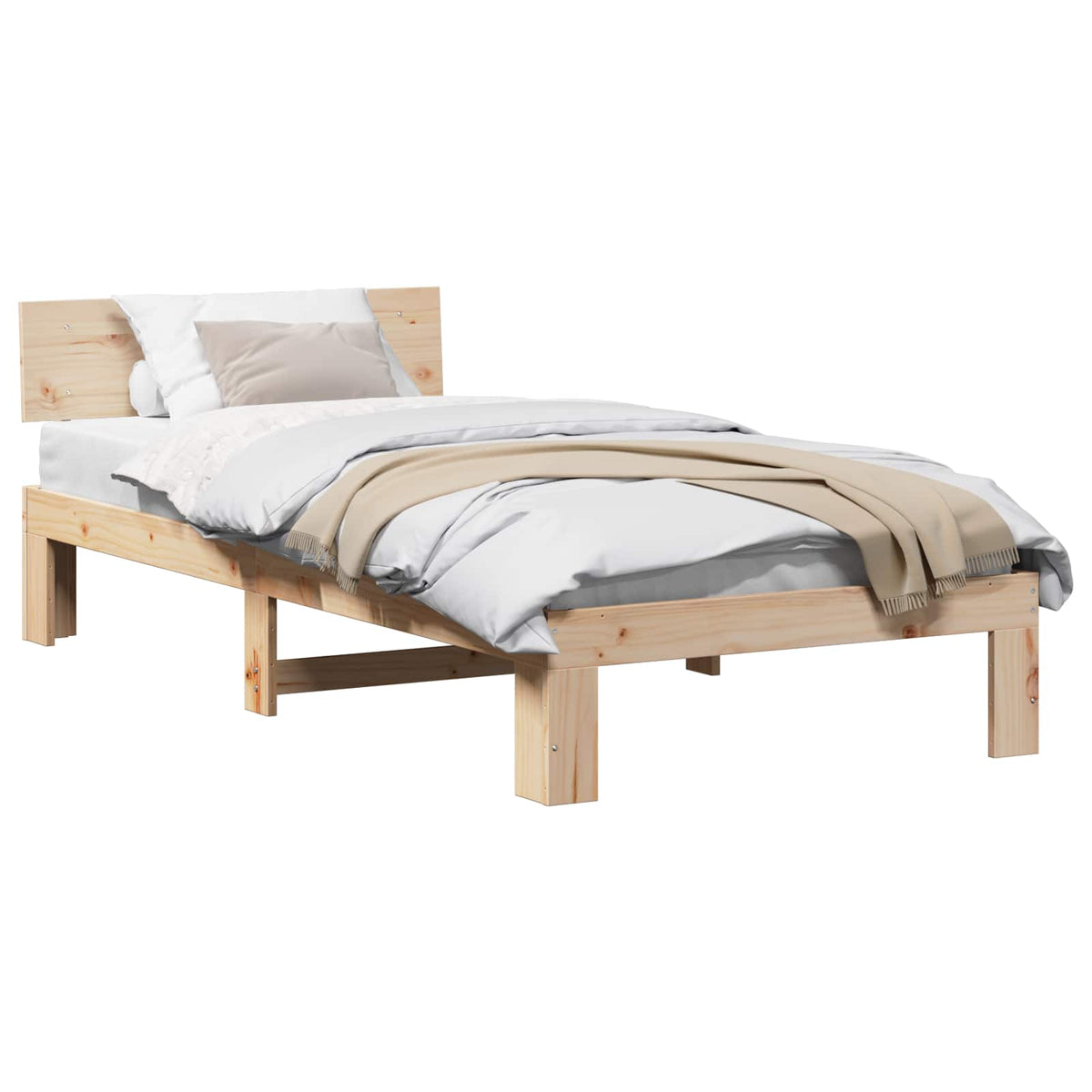 vidaXL Bed Frame with Headboard Natural 75 x 190 cm Solid Pine Wood 2