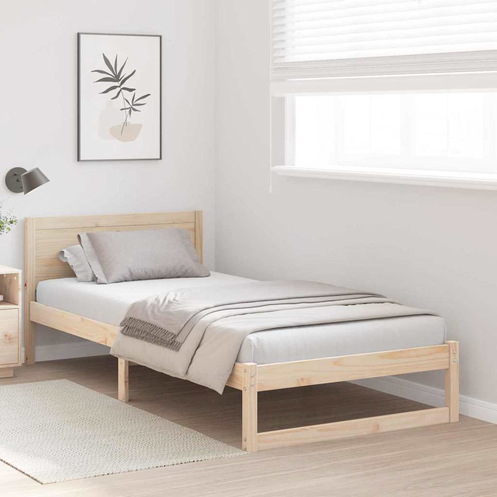 vidaXL Bed Frame with Headboard Natural 75 x 190 cm Solid Pine Wood 3