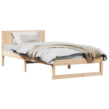 vidaXL Bed Frame with Headboard Natural 75 x 190 cm Solid Pine Wood 2