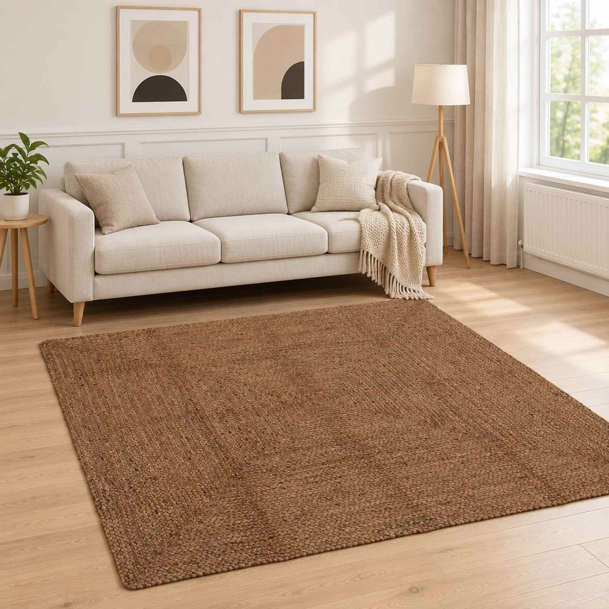 Area Rug Jute Grey Width 200 cm 200 cm