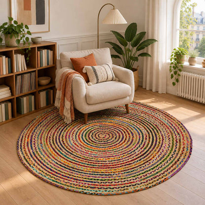 vidaXL Area Rug Multicolour Ø 180 cm Jute 1