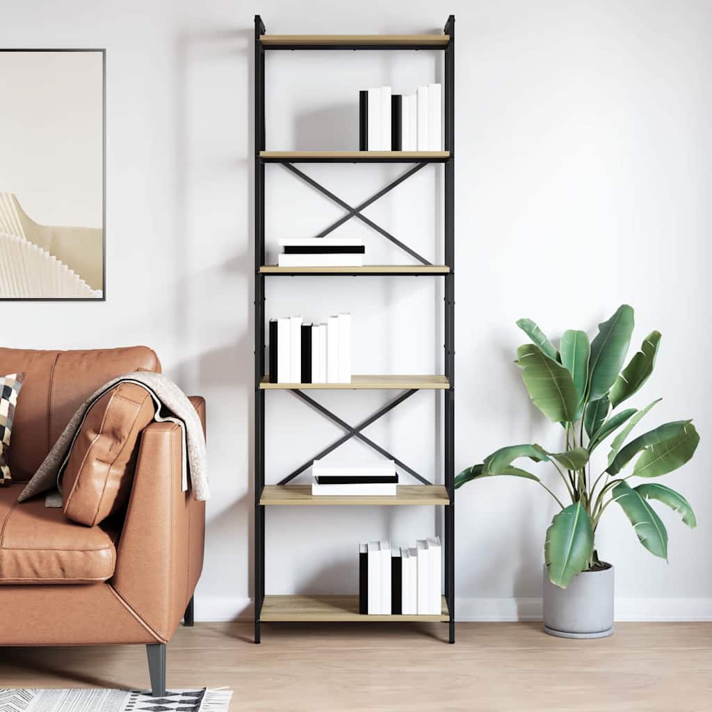 vidaXL Bookshelf 60 x 30 x 189.5 cm Engineered Wood Sonoma Oak 4