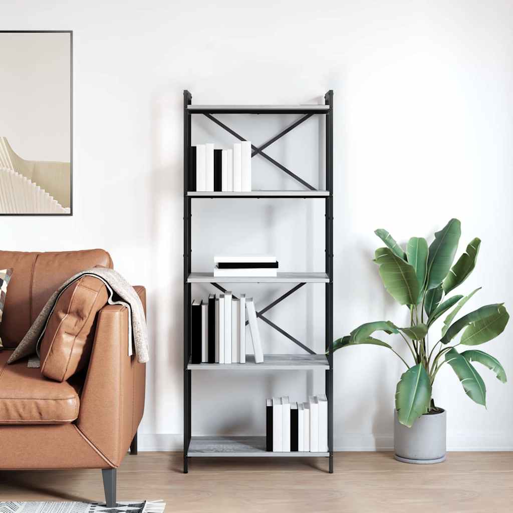 vidaXL Bookshelf 60 x 30 x 155 cm Engineered Wood Grey sonoma 4