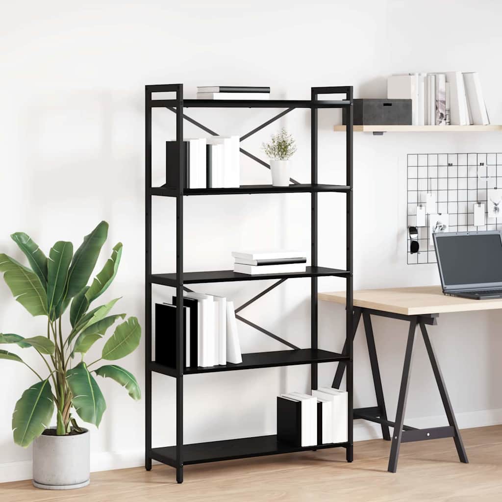 vidaXL Bookshelf 80 x 30 x 155 cm Engineered Wood Black Oak 1