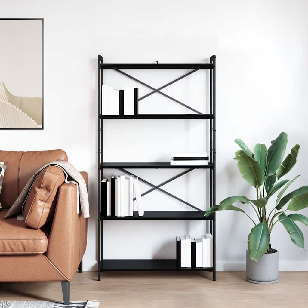 vidaXL Bookshelf 80 x 30 x 155 cm Engineered Wood Black Oak 4