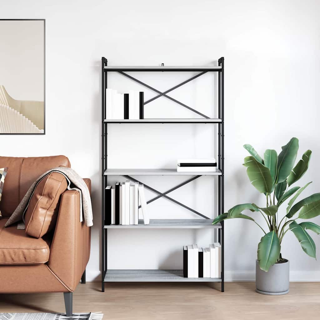 vidaXL Bookshelf 80 x 30 x 155 cm Engineered Wood Grey sonoma 4