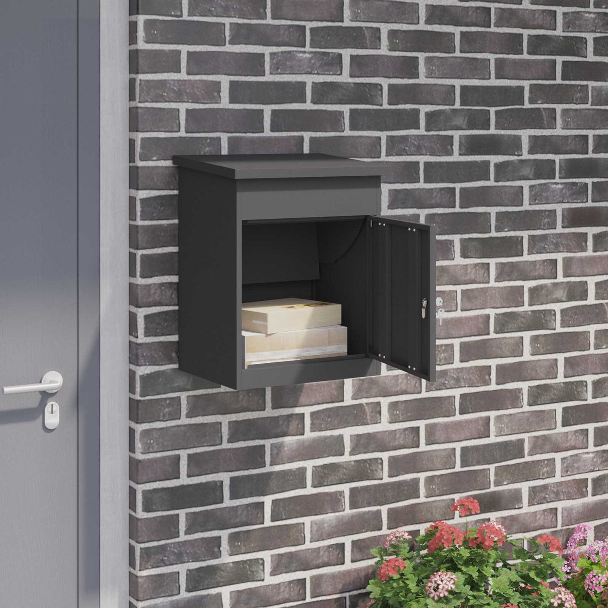 Parcel Drop Box with Storage 47.5 x 38 x 59 cm Steel Black