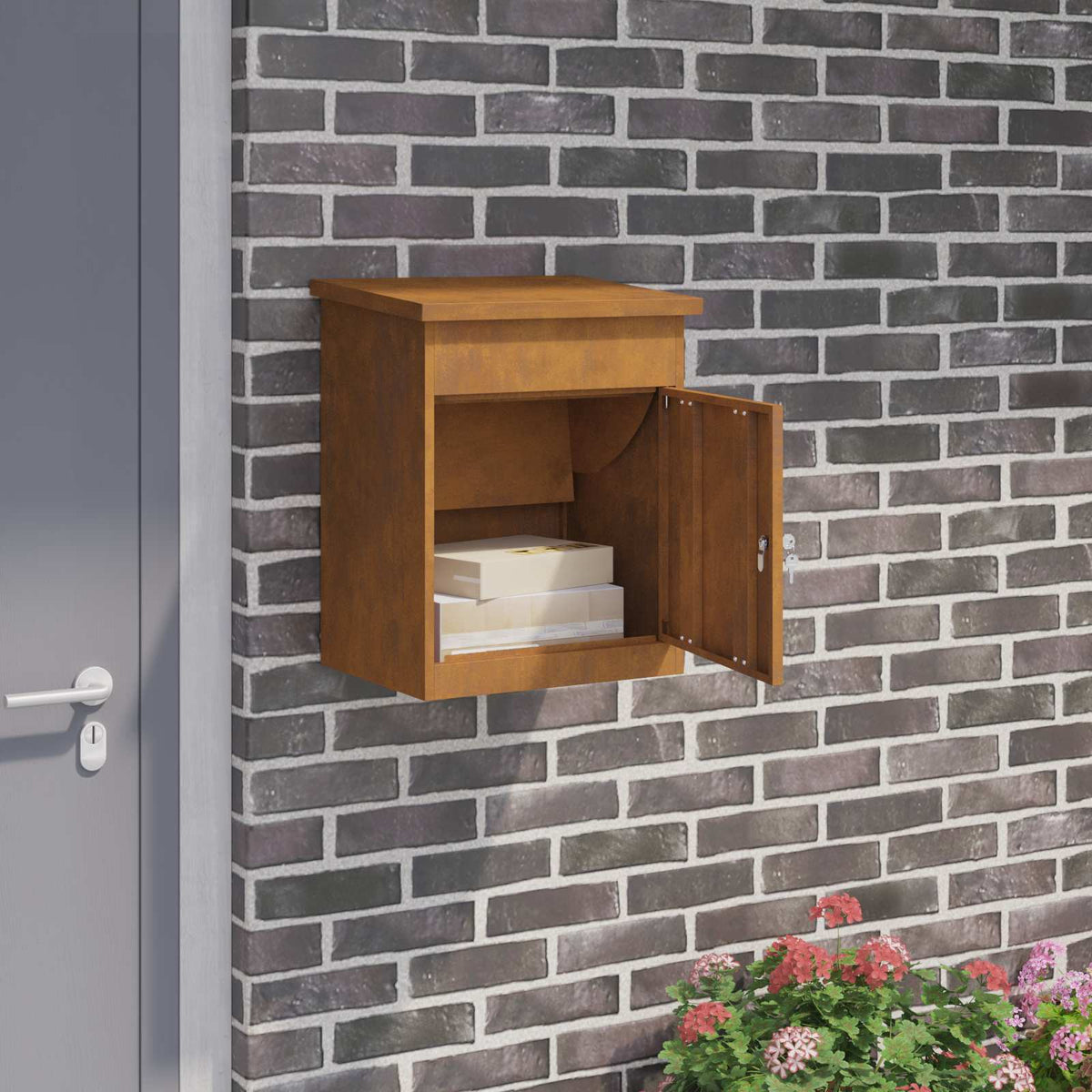 Parcel Drop Box with Storage 47.5 x 38 x 59 cm Steel Weathering steel