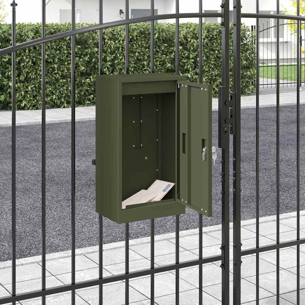 vidaXL Mailbox with Storage Olive green 30 x 20 x 55 cm Steel 1
