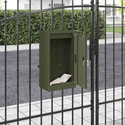vidaXL Mailbox with Storage Olive green 30 x 20 x 55 cm Steel 1