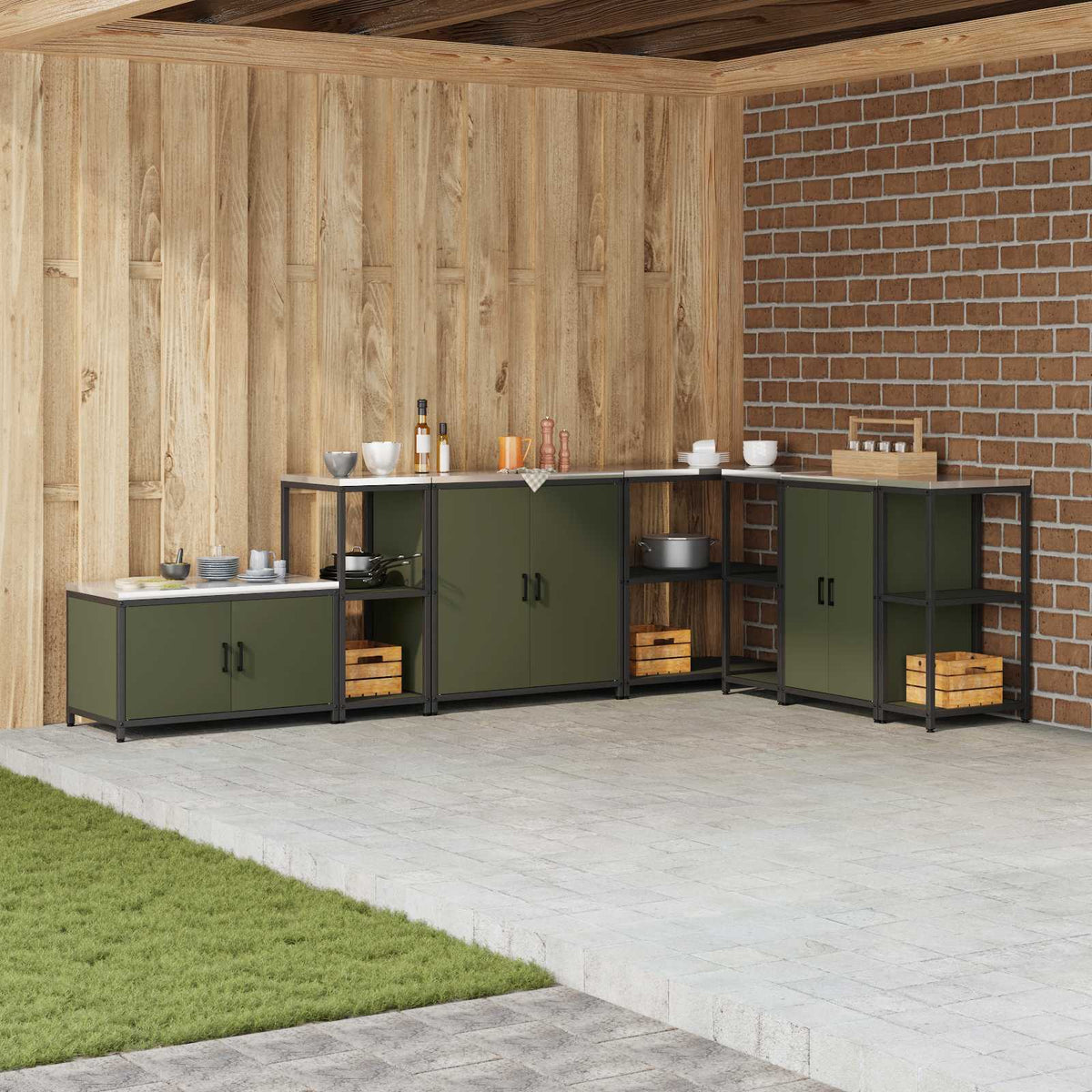 Kitchen Shelving Unit HATTEM 40 x 50 x 92 cm Steel Kitchen Storage Shelf Olive green