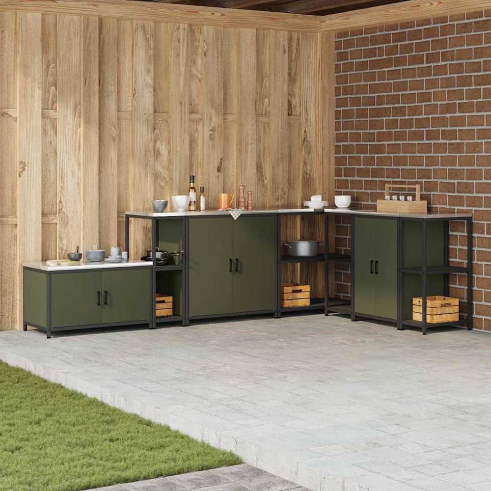 Kitchen Shelving Unit HATTEM 30 x 50 x 92 cm Steel Kitchen Storage Shelf Olive green