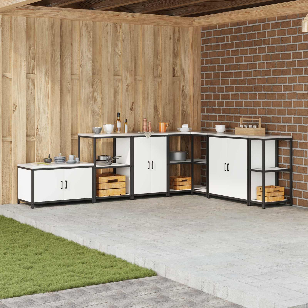 HATTEM Steel Kitchen Storage Cabinet White 60 cm 92 cm