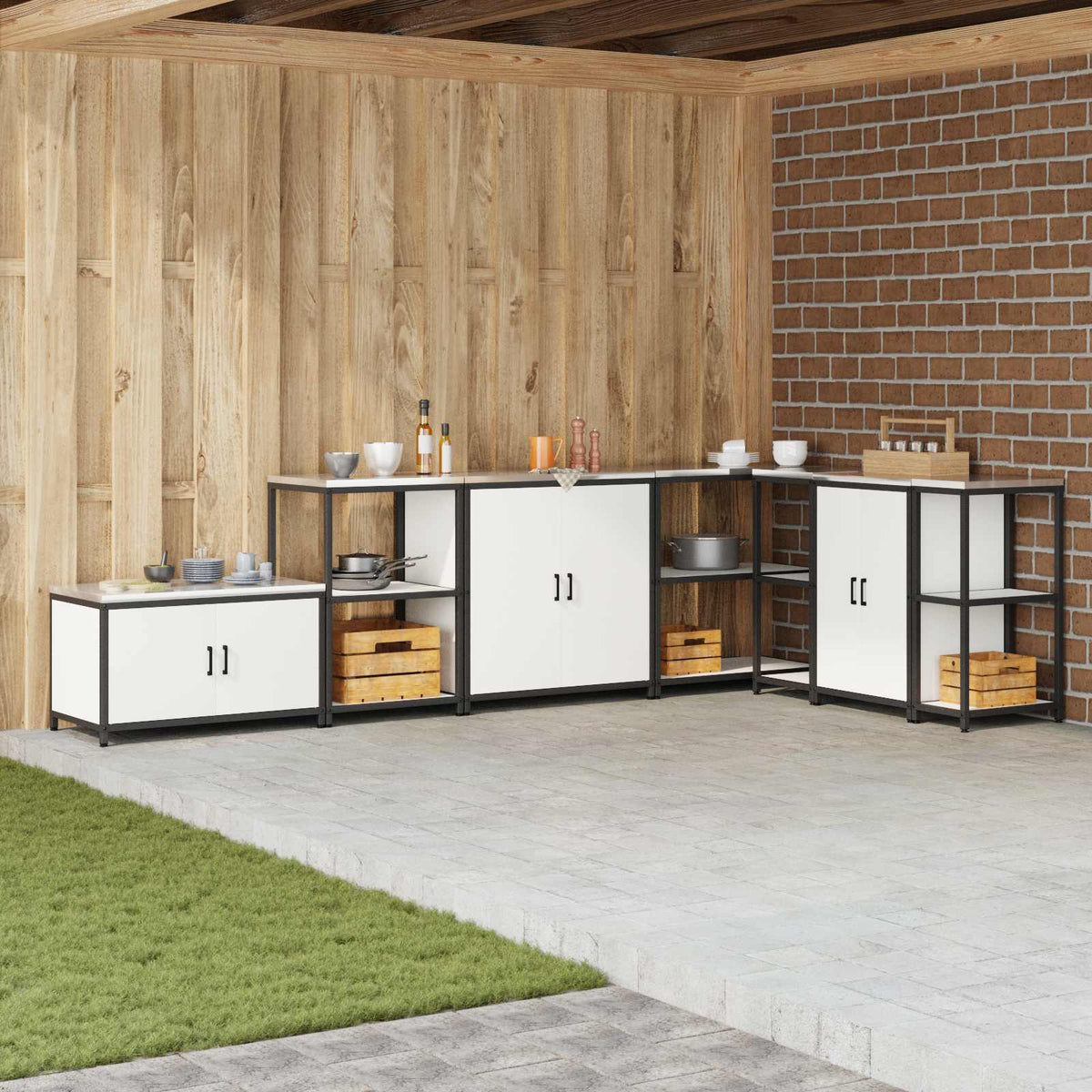 HATTEM Steel Kitchen Storage Cabinet White