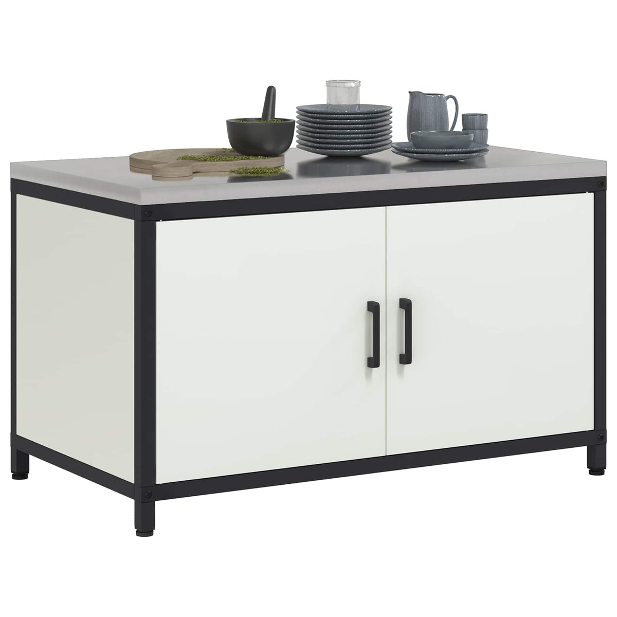 HATTEM Steel Kitchen Storage Cabinet White 90 cm 53 cm
