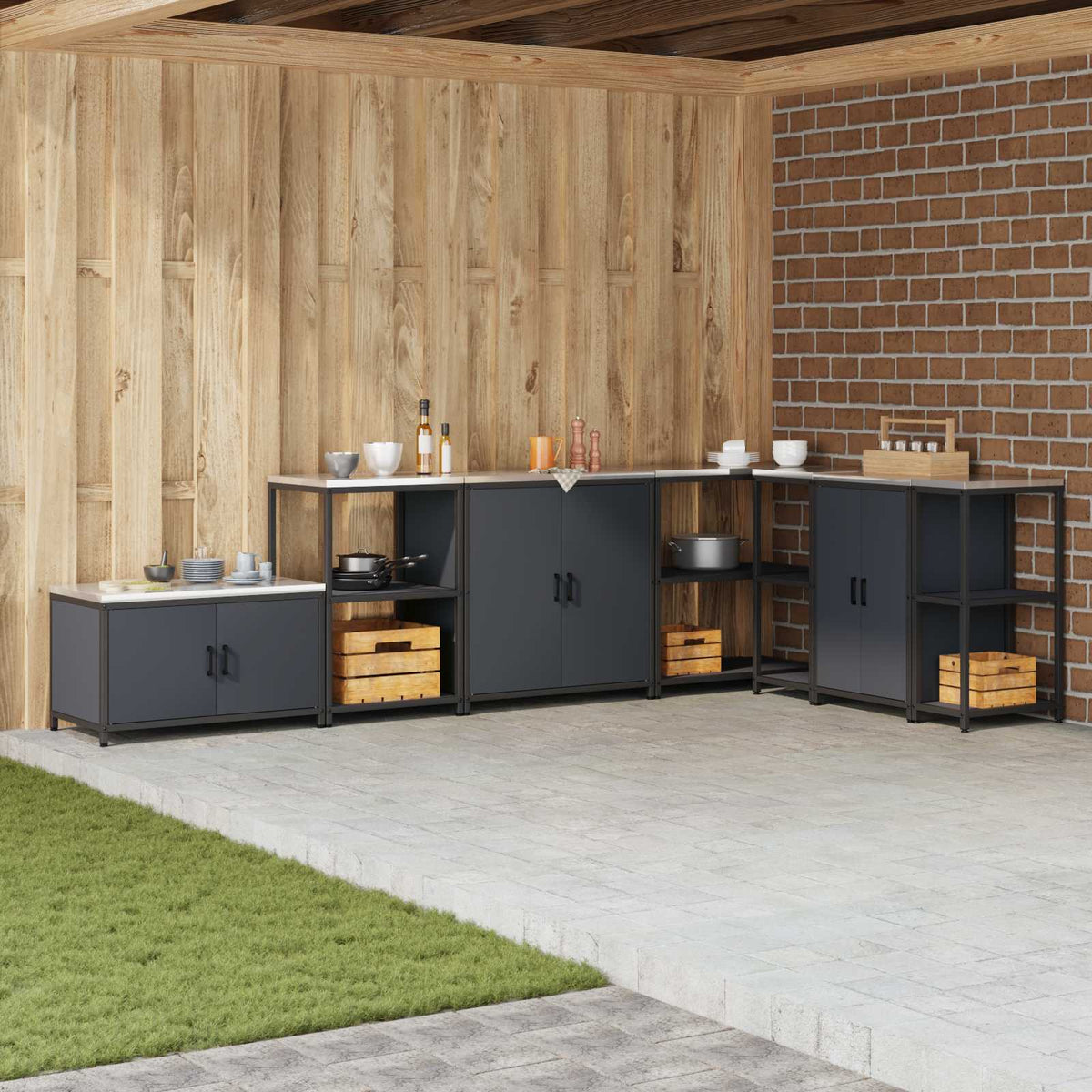 HATTEM Steel Kitchen Storage Cabinet Anthracite 90 cm 53 cm