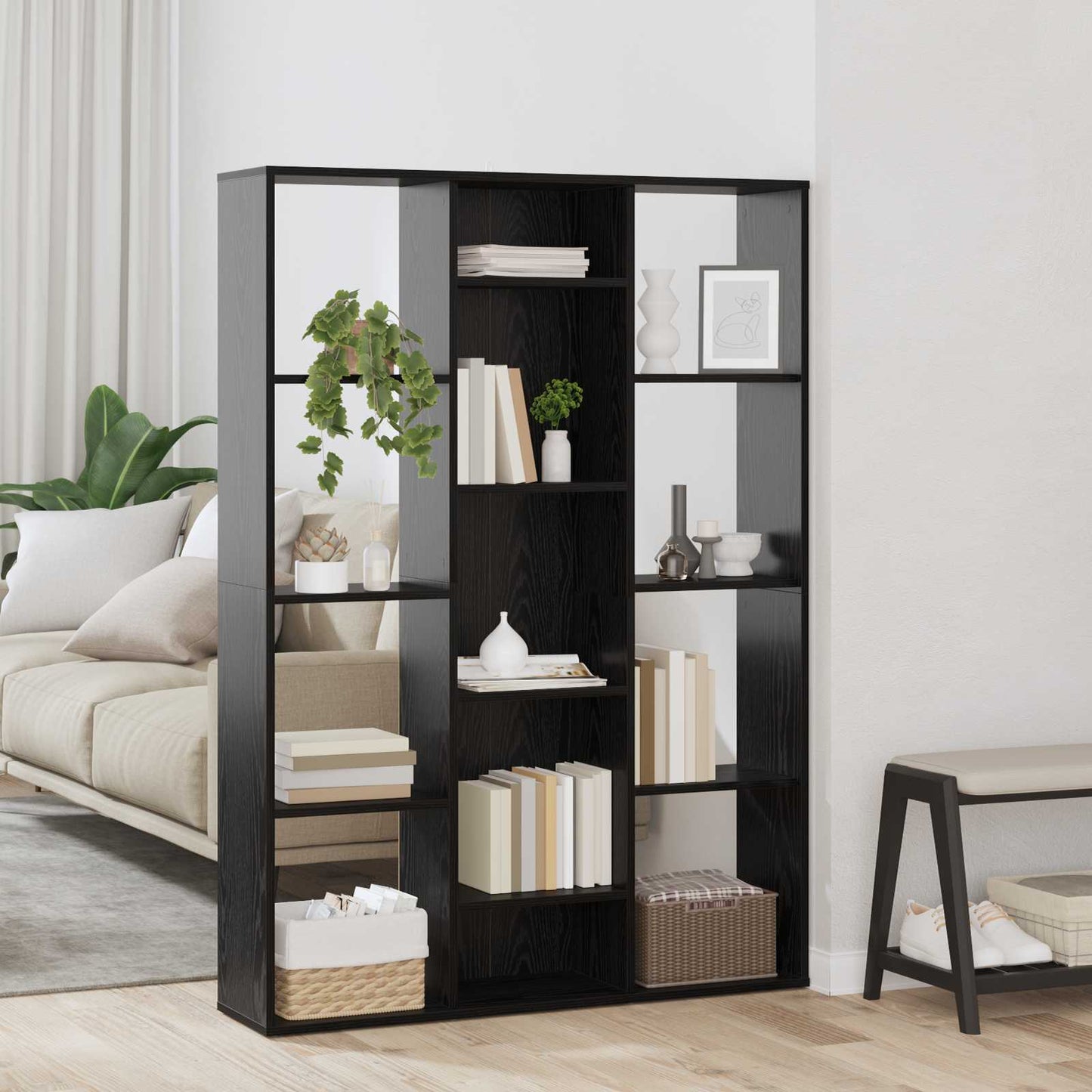 vidaXL Room Divider Black Oak 100 x 24 x 140 cm Engineered Wood 1