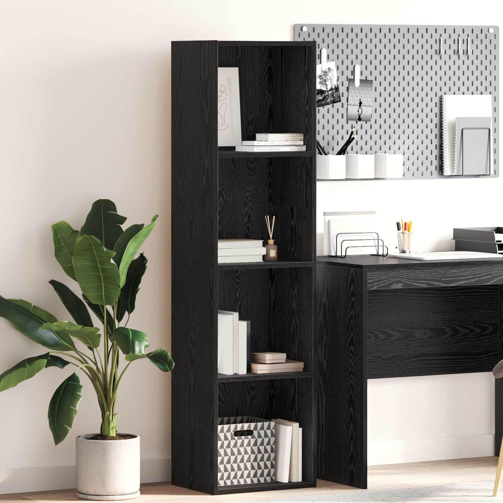 vidaXL Bookshelf 4-Tier 40 x 30 x 152 cm Engineered Wood Black Oak 1