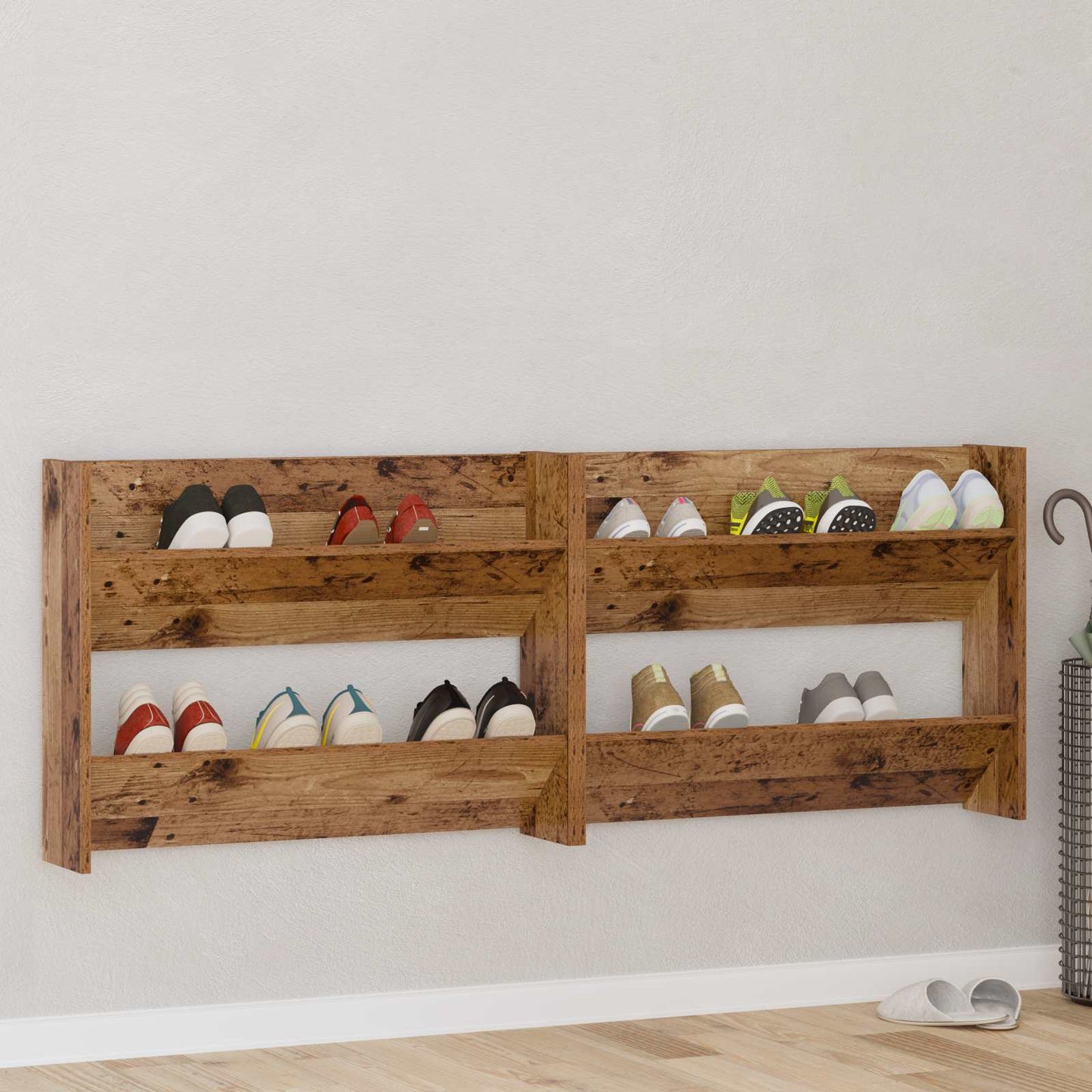 vidaXL Shoe Cabinet 2 pcs 80 x 18 x 60 cm Engineered Wood Old wood 4