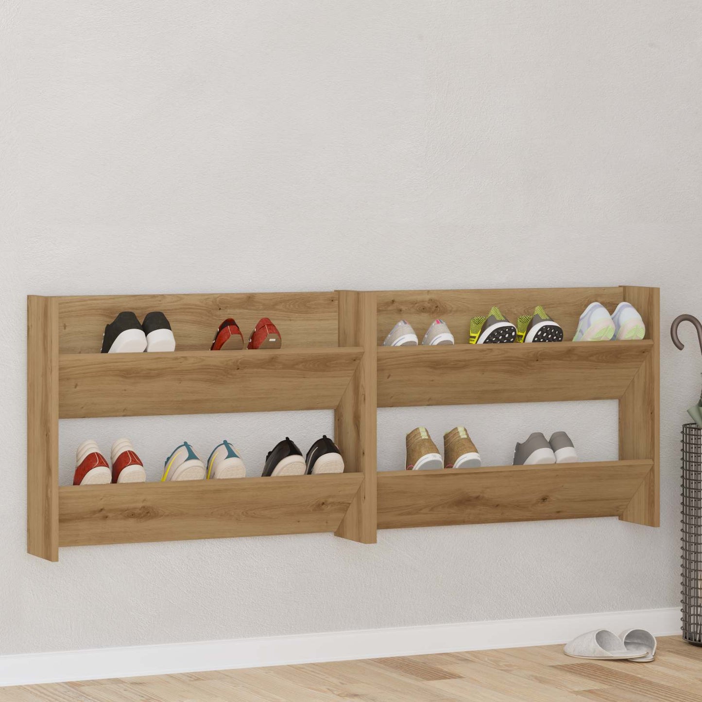 vidaXL Shoe Cabinet 2 pcs 81 x 18 x 60 cm Engineered Wood Artisan Oak 4