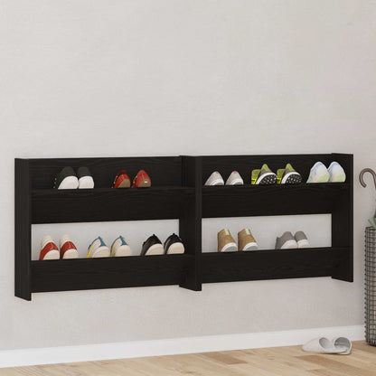 vidaXL Shoe Cabinet 2 pcs 83 x 18 x 60 cm Engineered Wood Black Oak 1