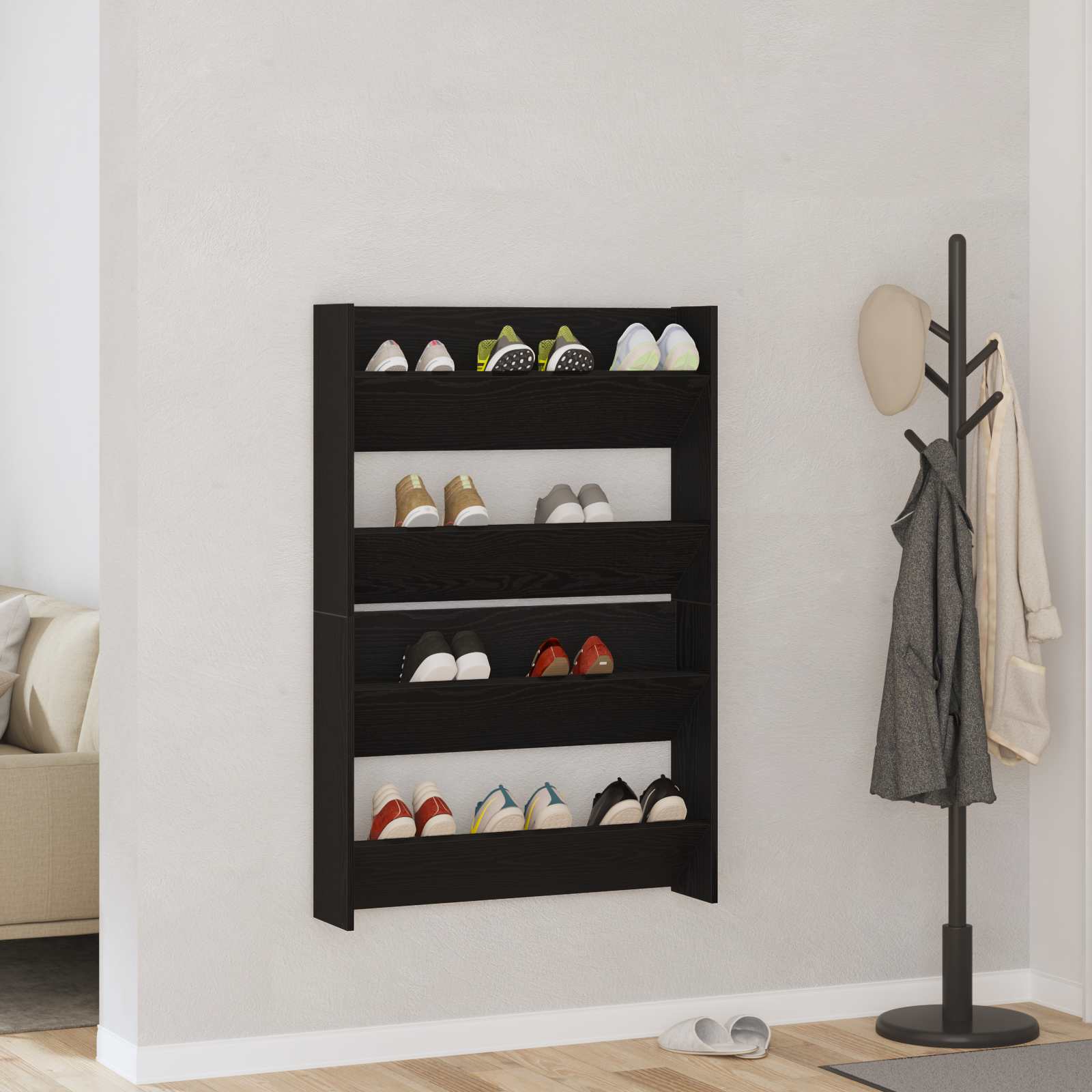 vidaXL Shoe Cabinet 2 pcs 83 x 18 x 60 cm Engineered Wood Black Oak 4