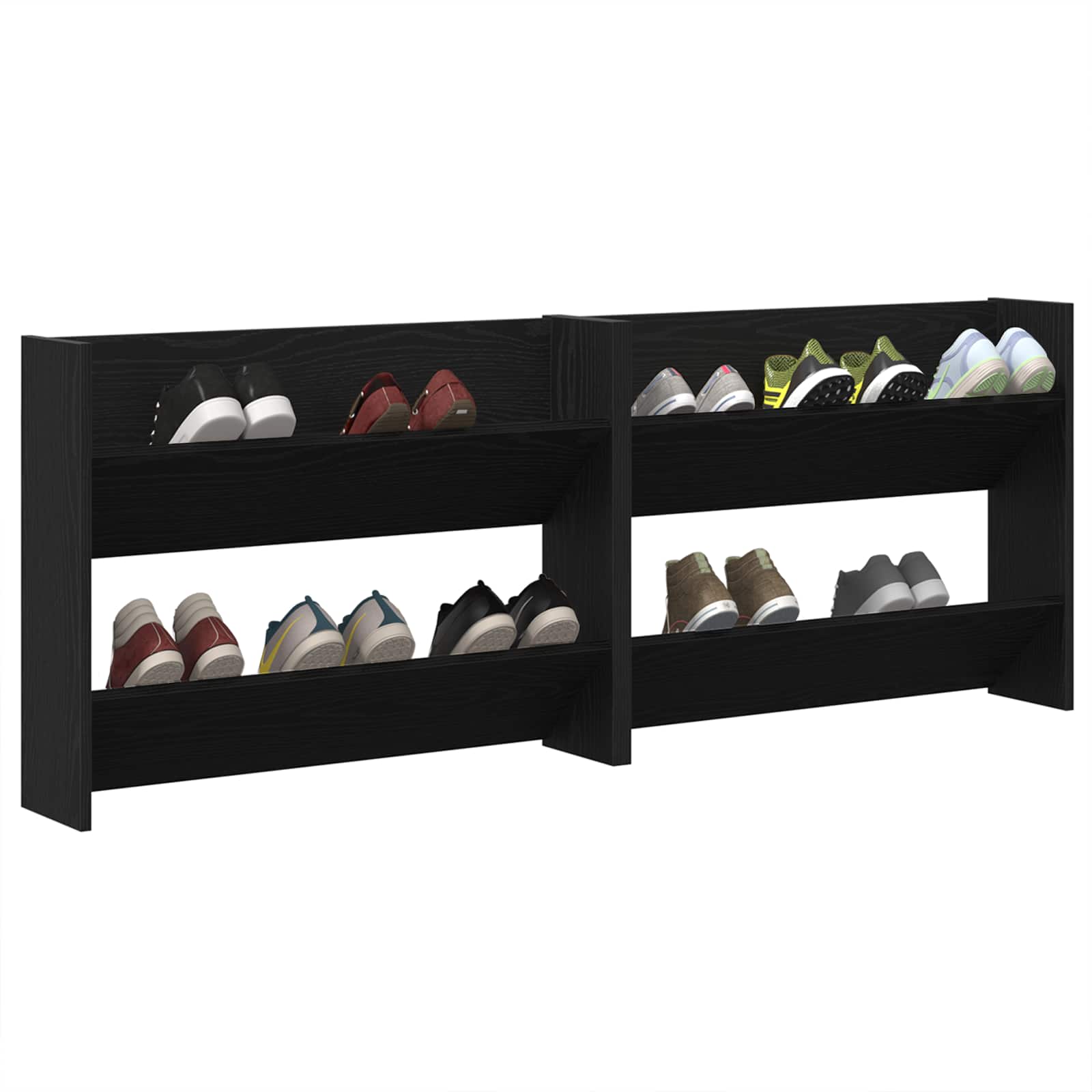 vidaXL Shoe Cabinet 2 pcs 83 x 18 x 60 cm Engineered Wood Black Oak 3